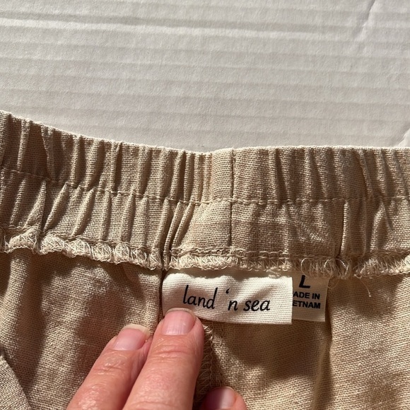 NWT-land’n sea-L-tan-tie front, high waist,washable, linen blend shorts - Picture 3 of 9